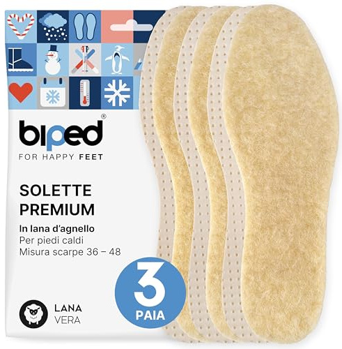 biped 3 paia di solette invernali in lana d'agnello - Solette calde per scarpe - Solette extra morbide per uomini e donne z2389(37)