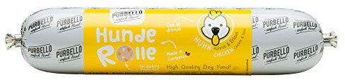PURBELLO Hunde-Rolle Huhn mit Möhren & Erbsen - Monoprotein Hundefutter mit hohem Fleischanteil - Nassfutter für Hunde - Hundewurst schnittfest & getreidefrei - 8 x 400 g