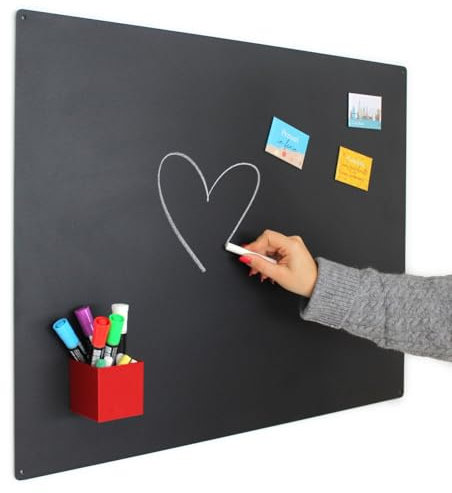 KalaMitica - Lavagna Magnetica da Parete - Scrivibile con Gessetti e Cancellabile - Nero Antracite - 74x57 cm