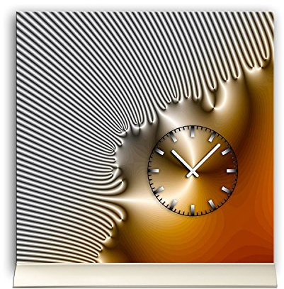 dixtime Tischuhr 30cmx30cm inkl. Alu-Ständer -edles Design Silbergrau cognacfarben geräuschloses Quarzuhrwerk -Wanduhr-Standuhr TU4224