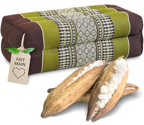 livasia Block Yogakissen eckig - 17x34x12cm - Meditationskissen mit Kapok, Stützkissen Bolster rechteckig, Yoga Pilates Zubehör Nackenkissen, Thaikissen fest handgefertigt