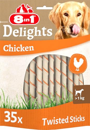 8in1 Delights Chicken Twisted Sticks - gesunde Kaustangen für Hunde, hochwertiges Hähnchenfleisch eingewickelt in Rinderhaut, 35 Stück