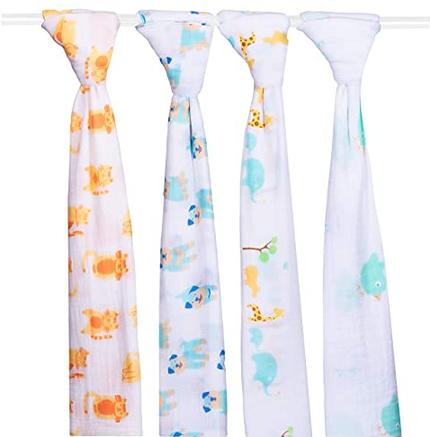 ana wiz Extra Large Super Soft Muslins - Animal Designs - Gift Boxed 4-Pack