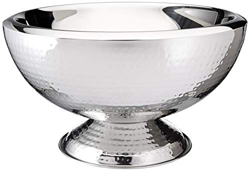Elegance Stainless Steel Hammered Double-Walled Insulated Punch Bowl 17 Inch | 3 Gallon Footed Beverage Tub for Wine, Champagne for Parties, Weddings & Events