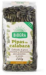BIOGRÁ - Pipas de Calabaza, Apto para Veganos, Bajo Contenido en Grasas Saturadas, No Contiene Sal, Ideal para Acompañar Ensaladas, Sopas o Elaborar Pan Casero, 250g