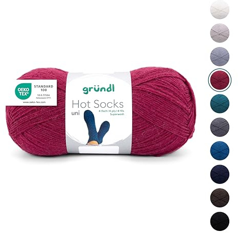 Gründl Wolle Hot Socks uni 100 4-fach Sockenwolle 1 Knäuel 100 g | für 1 Paar Socken - Sockengarn - Weich und hautfreundlich - 75% Schurwolle, 25% Polyamid - 100 g / 420 m - Nadelstärke 2,5-3
