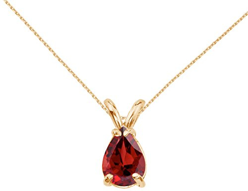 14k Yellow Gold Pear Shaped Garnet Pendant with 18 Chain