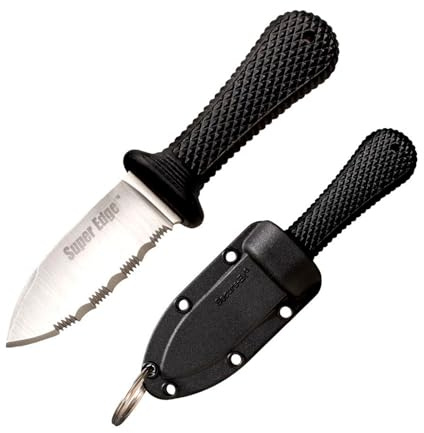 Cold Steel Super Edge 2 Durable Compact Japanese AUS8A Stainless Steel Fixed Blade Drop Point Outdoor Game Hunting Neck Knife, Kray-Ex Handle, Secure-Ex Sheath