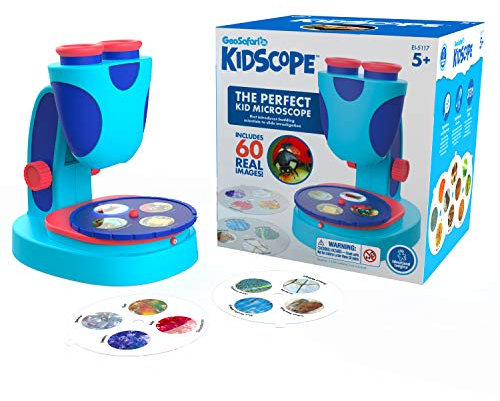 Learning Resources GeoSafari Jr KidScope Microscope for Kids, STEM Toy for Kids, Extra-Large Dual Eyepieces, Includes 60 Real Images, Science Guide With 200 Facts, Science Toy for Boys & Girls Ages 5+