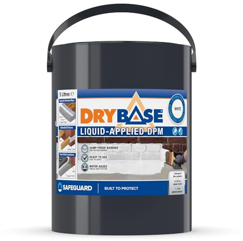 Drybase Liquid Damp Proof Membrane (5 Litre, White) - Damp Proofing Paint for Internal Walls and Floors. Waterproof Paint