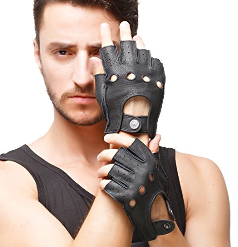 Nappaglo Herren Hirschleder Fingerlose Handschuhe Halbfinger Lederhandschuhe für fahren Motorrad Radfahren Ungefüttert Handschuhe