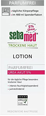 SEBAMED Piel seca Urea aguda 5% loción sin perfume y loción hidratante con aceite de almendras dulces para hombres y mujeres, alivia notablemente la picazón y ayuda a suavizar la piel muy seca, 400 ml