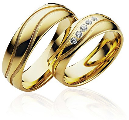 2x Eheringe Partnerringe Trauringe Verlobungsringe Freundschaftsringe in 333 Gold *mit Gravur und 5 Steinen*