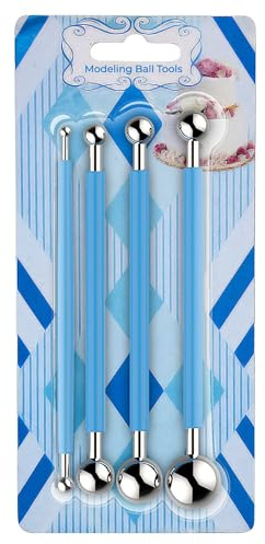 JJPRIME - 4 Pcs Metal Ball Cake Decorating Tools | Molding Modelling Tool Set | Fondant Decorating | Clay Modelling Tools | Sugarcraft Flower Mold Cutter for Flower Paste
