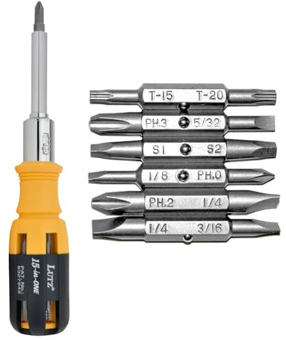 Lutz 15-in-1 Ratchet Screwdriver Set, ‎Magnetic Tip, Professional Grade, Yellow/Black
