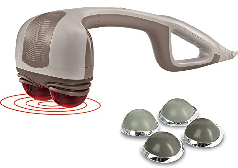Homedics Percussion Action Massager with Heat | Adjustable Intensity, Dual Pivoting Heads | 2 Sets Interchangeable Nodes, Heated Muscle Kneading for Back, Shoulders, Feet, Legs, & Neck