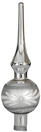 Jingle Bells Lauscha Christbaumspitze (Minispitze) Silber für Weihnachten, Winter, Kugel 5cm, 15cm hoch