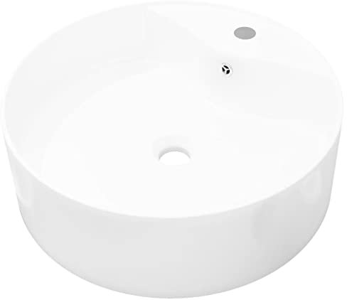 vidaXL Waschbecken Keramik Design Hahnloch Rund Waschschale Aufsatzwaschbecken