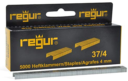REGUR Typ 37 Feindraht-Klammern verzinkt - 5.000 Stück in der Länge 37/4 mm – Heftklammern zum Befestigen von Stoffen, Leder, Textilien sowie zum Basteln und Dekorieren