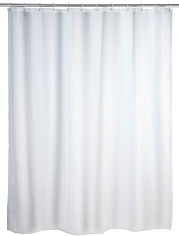 WENKO Duschdraperi, enfärgad, vit, textilgardin för badrum, med ringar för fastsättning på duschstången, tvättbar, vattenavvisande, 120 x 200 cm