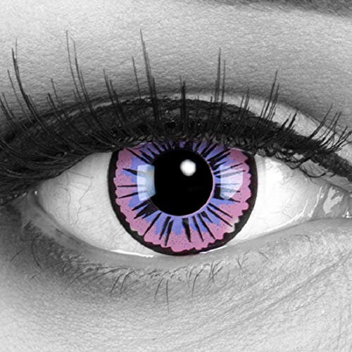 Lentilles couleur violet noir Purple Fee Pour Halloween, Shrovetide, Carnaval + étuis à lentilles de contact I 1 paire (2 pièces) I sans correction I 0,00 Dioptries MERALENS