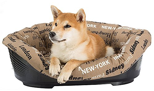 Ferplast Cuccia Cane con Cuscino SOFA' 8 in Cotone Lavabile, Lettino per Cani da Interno Imbottito, Cesta in Plastica, Fondo Forato e Poggiamento, Antiscivolo, 85 x 62 x h 28,5 cm, Marrone