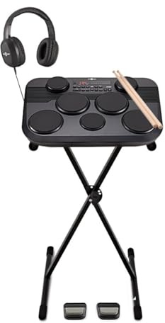 DD80 Portable Electric Drum Kit Set - Electronic Drums Pads with 7 Pads Pedals Stand and Headphones by Gear4music