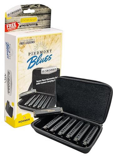 HOHNER Piedmont Blues 7 Harmonica Pack with Case, Stainless steel (PBH7)