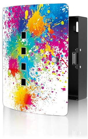 banjado Design Schlüsselkasten aus Edelstahl für 10 Schlüssel - Schlüsselschrank zur Schlüssel Aufbewahrung 24 x 21,5 x 7cm groß mit praktischem Magnetverschluss - Motiv Farbspritzer