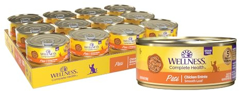 Wellness Complete Health Pate Adult Canned Wet Cat Food, Natural, Protein Rich, Grain Free, Chicken Entrée Recipe, 5.5 oz, Pack of 24 Cans
