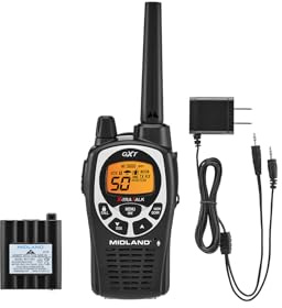 Midland GXT1000AZ GMRS Two-Way Radio (50-Channel, Long Range, 142 Privacy Codes, SOS, NOAA, Rechargeable Nickle Battery, Black/Silver, Single Pack)