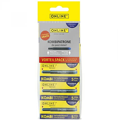 ONLINE Kombipatrone Maxi-Pack blau, 5x5 Stück Füllhalterpatronen lang