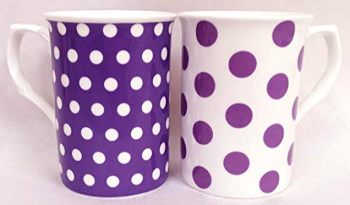 Violet Lavande Pois et pois Set de 2 Mugs Tasses en porcelaine fine Mix Violet décoré à la main au Royaume-Uni Livraison gratuite au Royaume-Uni