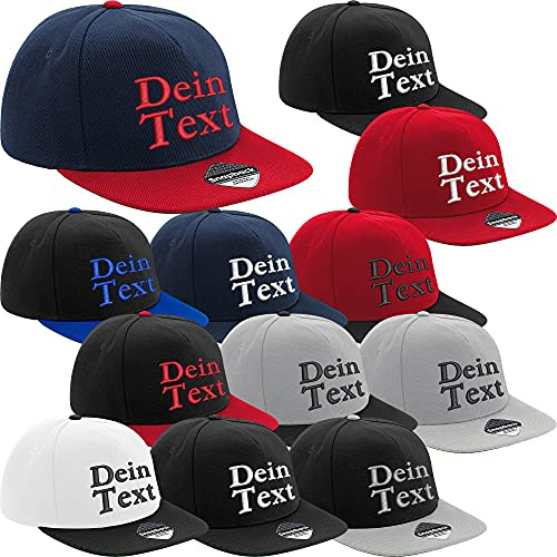 Nashville print factory Flat Peak Snapback Cap Bestickt mit Wunschtext Name Stickerei Wunschstickerei Mütze Basecap