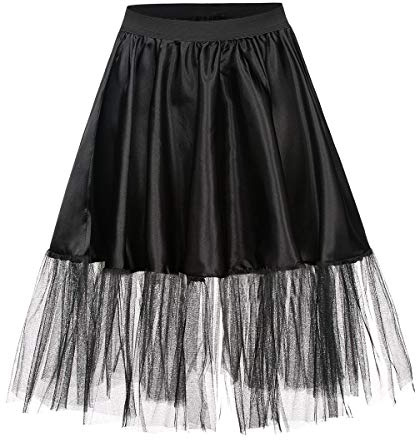 Kostümplanet® Petticoat schwarz mit Gummiband und Tüll Tutu Petti Coat schwarzer Unterrock