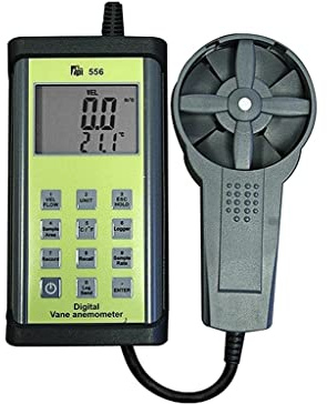 TPI 556C1 Digital Anemometer with Vane Probe, 0.4 to 30.0 m/s Velocity, Air Flow Calculation (CFM/CMM), -20 to +80° C Temperature,