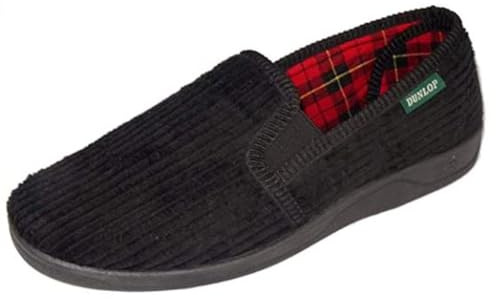 Men's Famous Dunlop BYRON Corduroy Slippers BLACK size 9 UK