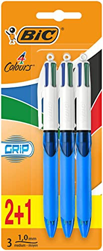 BIC 4 Colours Retractable Ballpoint Pens, Medium Point (1.0 mm) Every-Day Writing Pens with Extra Comfort Grip, Blue, Pack Of 3