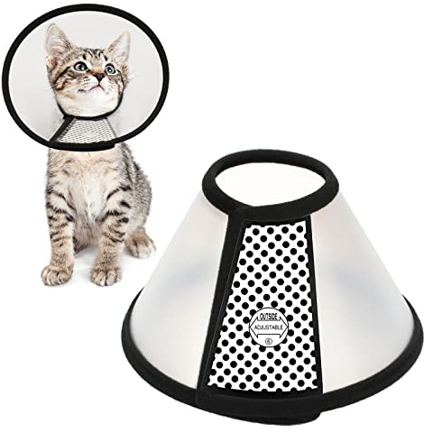 Depets Adjustable Recovery Pet Cone E-Collar for Cats Kittens Rabbits, Plastic Elizabeth Protective Collar Wound Healing Practical Neck Cover, Neck Girth 6.1 in