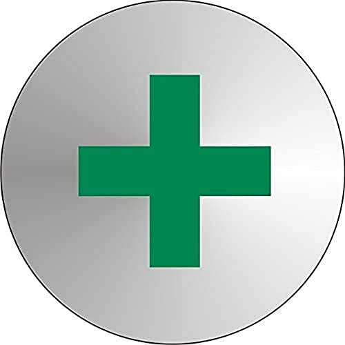 Seco Cartello con pittogramma di primo soccorso, diametro 72 mm, 1,2 mm, acciaio inox spazzolato