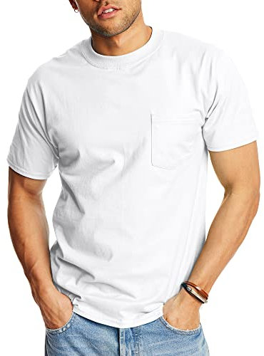 Hanes Mens Short Sleeve Beefy-t with Pocket Short Sleeve T-Shirt - White -