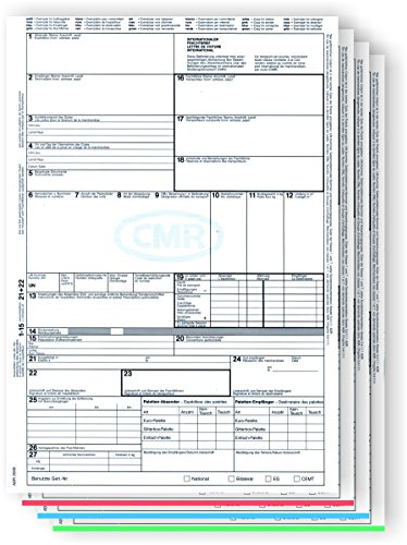 500 x CMR Frachtbrief 4-teilig für Laser- und Inkjetdrucker, Einzelblätter DIN A4 lose im Wechsel/für internationalen Güterverkehr