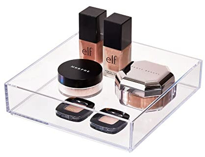 iDesign Makeup Organiser Tray, Large Plastic Drawer Organiser for Cosmetics, Makeup and Accessories, Practical Storage Box for Dressing Table, Drawers or Bathroom, Clear