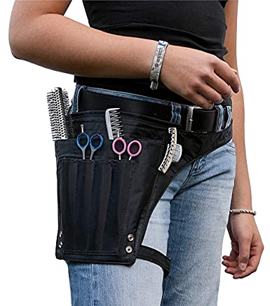 Tomishi Friseur - Werkzeugtasche Beintasche Scherentasche Holster mit abnehmbarem Beingurt Schwarze robuste Friseurtasche mit Oberschenkelgurt