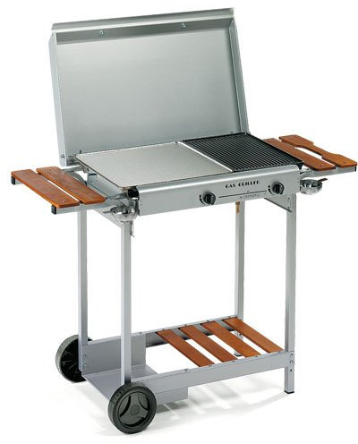 BARBECUE A GAS CON Doppia piastra di cottura cm. 40 x 43 e 40 x 28 in acciaio inox per alimenti e ghisa vetrificata Gas doppio Stainless