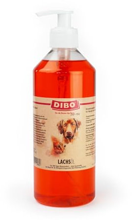DIBO Lachsöl für Hunde und Katzen – 500ml mit Pumpspender | Reich an Omega-3 & Omega-6 Fettsäuren | Für gesundes Fell & Haut | Hundefutter, Barf, B.A.R.F.