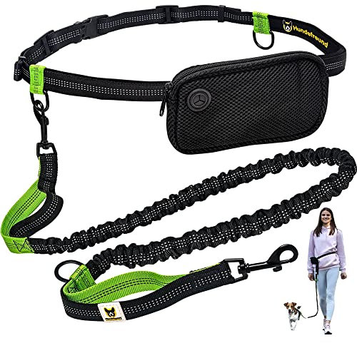 Hundefreund Joggingleine für kleine Hunde bis 15 kg – Reflektierende Freihandleine mit Bauchgurt & Leichter Tasche – dehnbar von 110–160 cm – ideal zum Joggen, Wandern & Spazieren