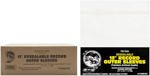 (1,000) 12 Archival Resealable Record Outer Sleeves - Super Clear Premium 2 Mil Thick Archival Quality BOPP #12SB02RS