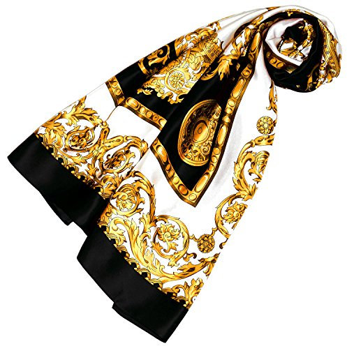 Lorenzo Cana Luxus Damenseidentuch Tuch 100% Seide schwarz gold weiss Barockmuster 100 cm x 100 cm Damentuch Halstuch 890016601