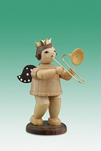 Rudolphs Schatzkiste Holzfigur Musikantenengel mit Posaune und Krone Natur Höhe 6cm NEU Holzengel Instrument Seiffen Erzgebirge Figur Dekoration Holzfiguren Weihnachten Fensterschmuck Spielzeug Deko